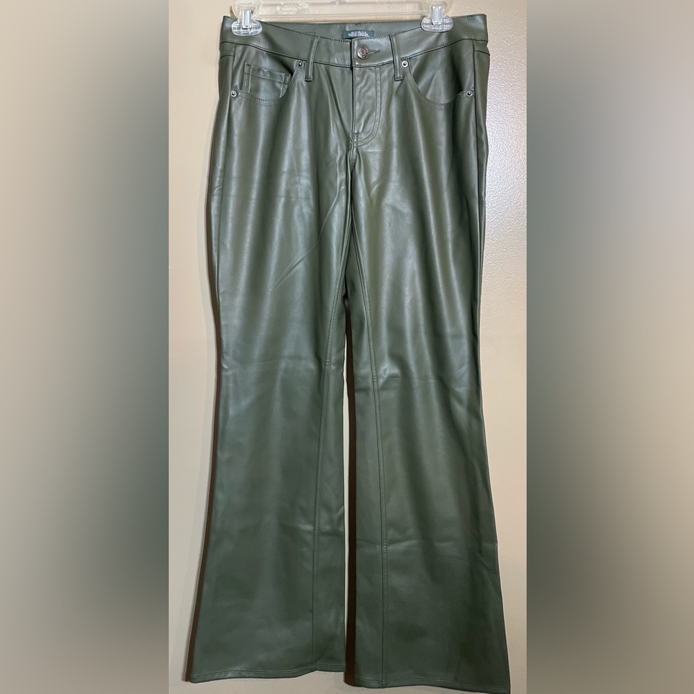 Wild Fable Low Rise Flare Olive Green Faux Leather Pants Size 2